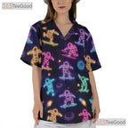 Unisex Neon Astronaut Skateboard Hawaiian Shirt- Space Galaxy Casual Apparel