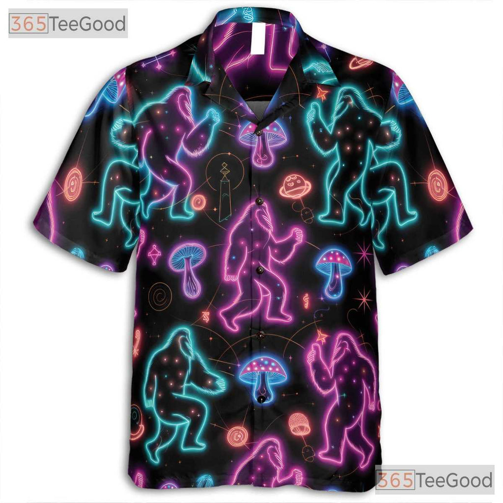 Unisex Neon Bigfoot Psychedelic Hawaiian Shirt- Trippy Mushroom Festival Top