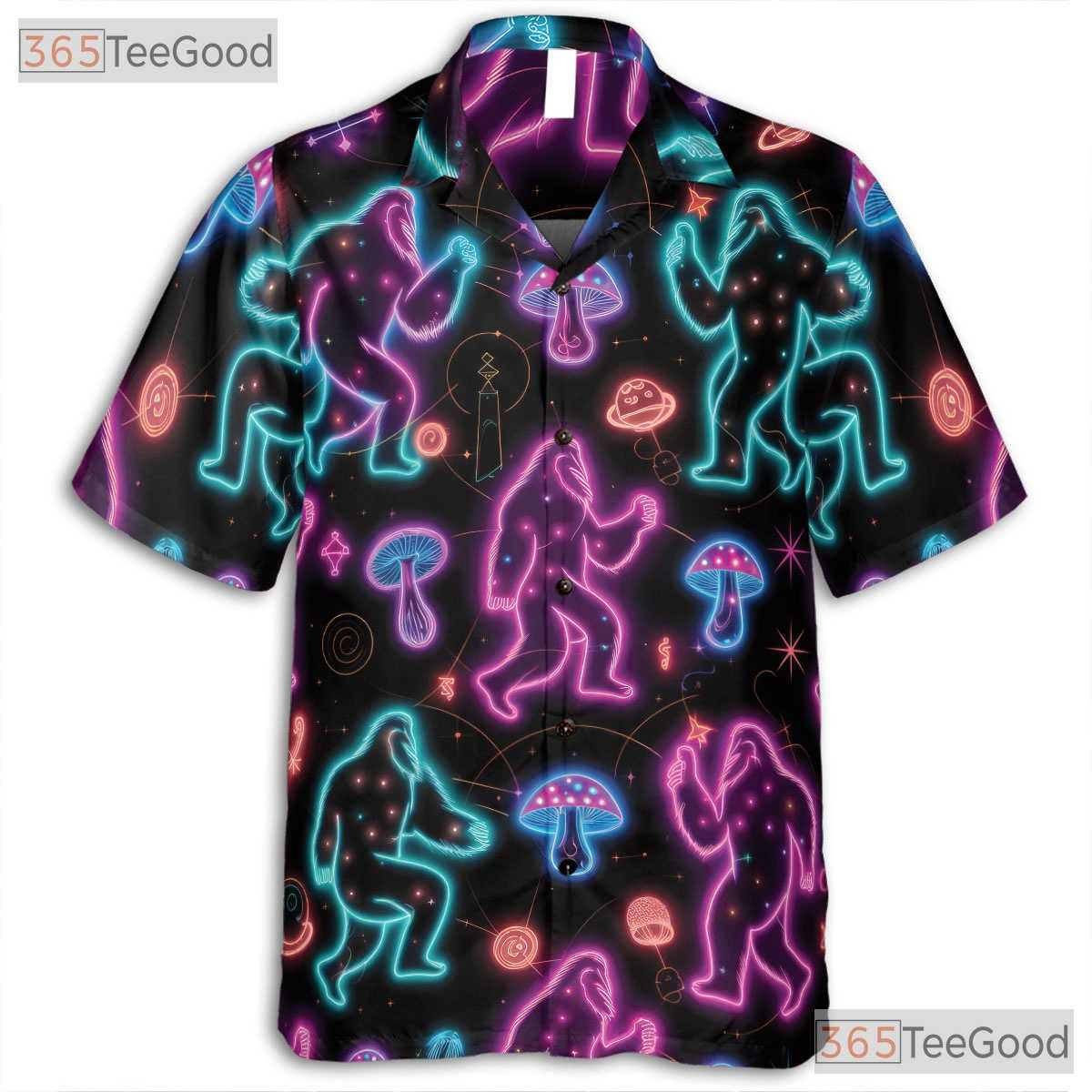 Unisex Neon Bigfoot Psychedelic Hawaiian Shirt- Trippy Mushroom Festival Top