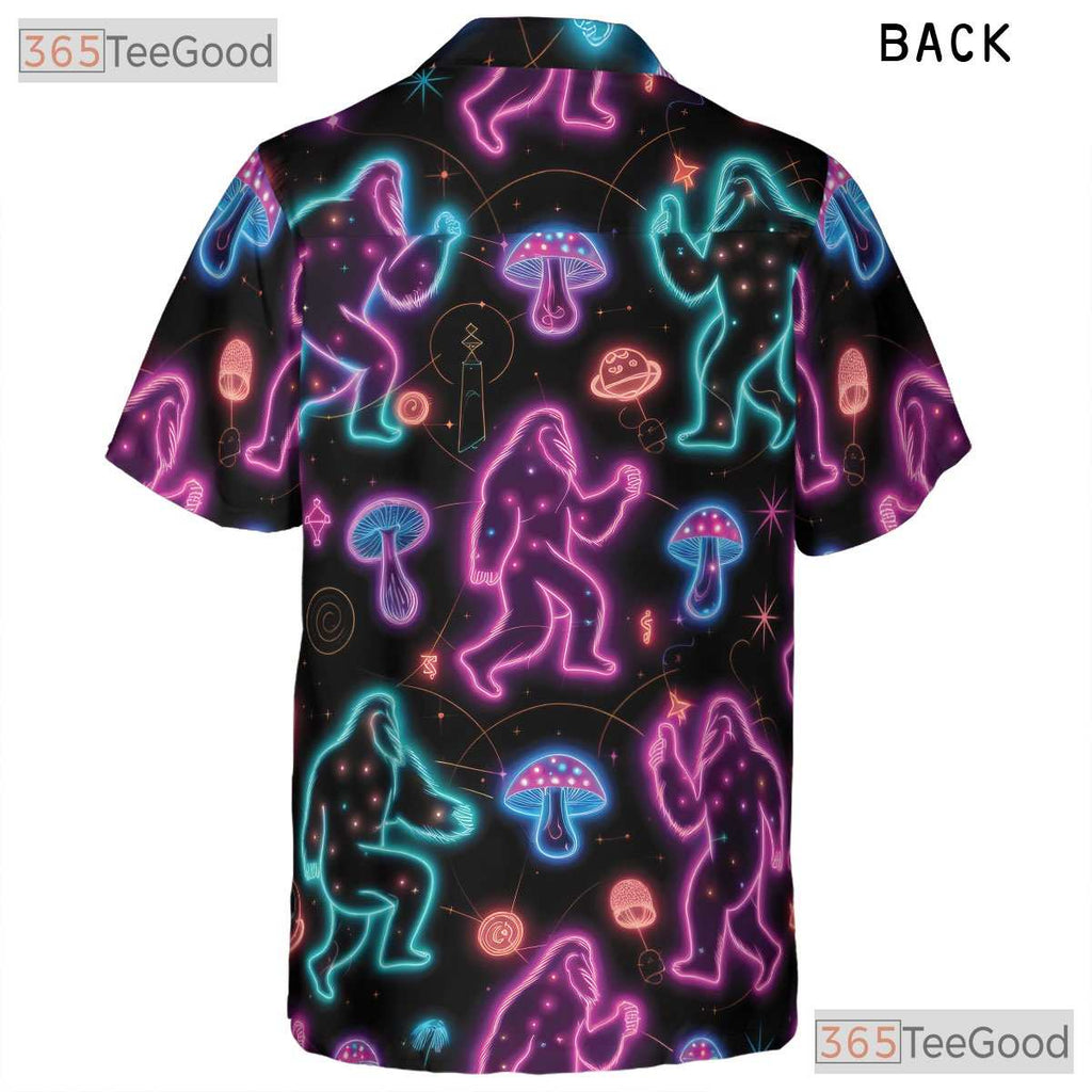Unisex Neon Bigfoot Psychedelic Hawaiian Shirt- Trippy Mushroom Festival Top