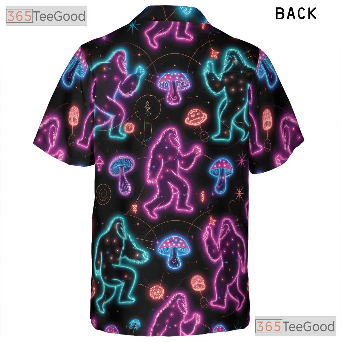 Unisex Neon Bigfoot Psychedelic Hawaiian Shirt- Trippy Mushroom Festival Top