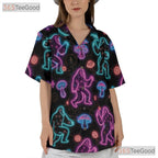 Unisex Neon Bigfoot Psychedelic Hawaiian Shirt- Trippy Mushroom Festival Top