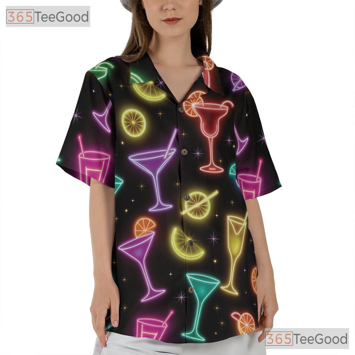 Unisex Neon Cocktail Hawaiian Shirt- Margarita Martini Party Night Apparel