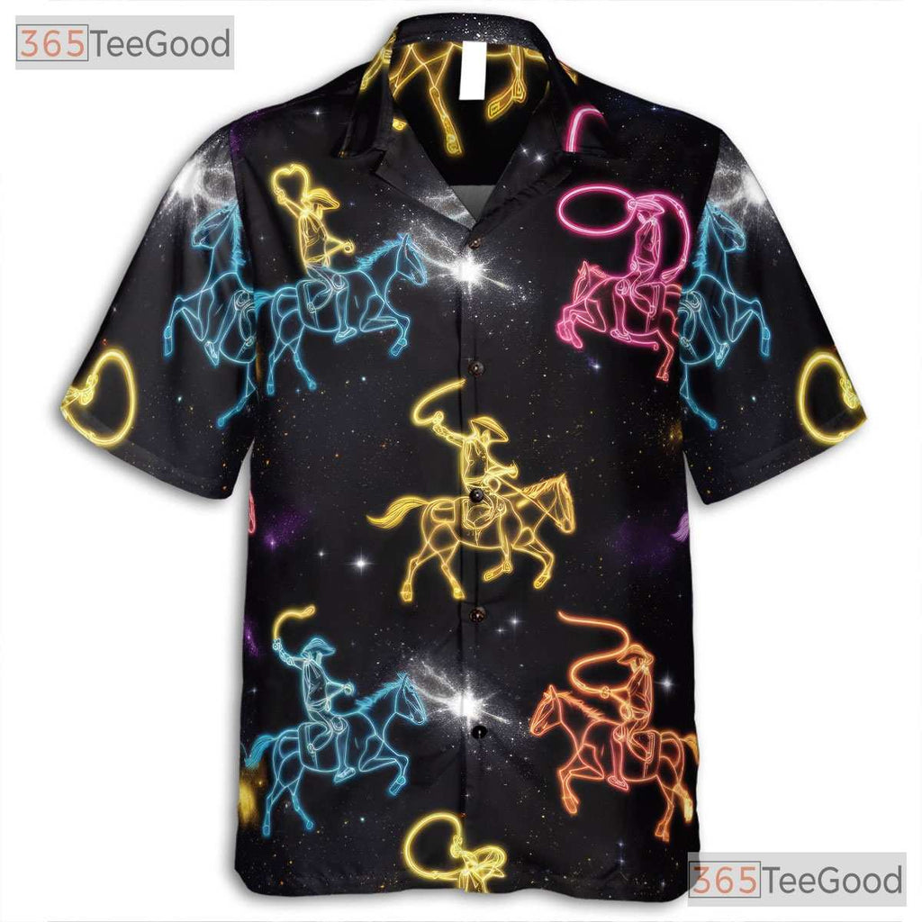 Unisex Neon Cowboy Rodeo Hawaiian Shirt- Western Horse Lasso Space Theme Top