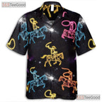 Unisex Neon Cowboy Rodeo Hawaiian Shirt- Western Horse Lasso Space Theme Top