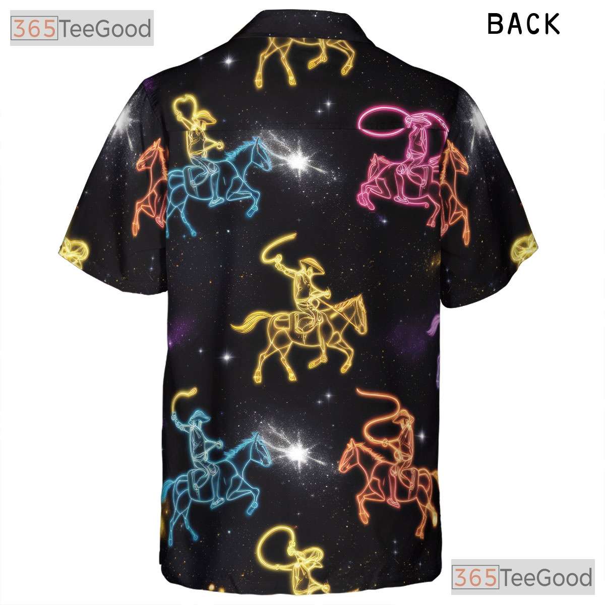 Unisex Neon Cowboy Rodeo Hawaiian Shirt- Western Horse Lasso Space Theme Top