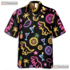 Unisex Neon Dinosaur Cocktail Hawaiian Shirt- Funny Tropical Palm Summer Top