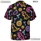 Unisex Neon Dinosaur Cocktail Hawaiian Shirt- Funny Tropical Palm Summer Top