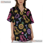 Unisex Neon Dinosaur Cocktail Hawaiian Shirt- Funny Tropical Palm Summer Top