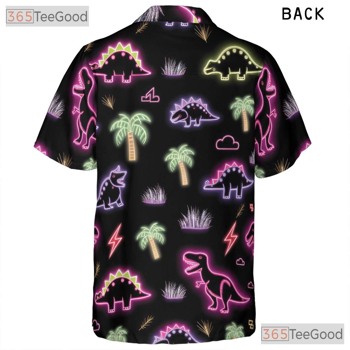 Unisex Neon Dinosaur Tropical Hawaiian Shirt- Funny Cool Button-Up Apparel