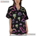 Unisex Neon Dinosaur Tropical Hawaiian Shirt- Funny Cool Button-Up Apparel