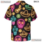 Unisex Neon Fiesta Skull Hawaiian Shirt- Cactus Guitar Summer Party Apparel