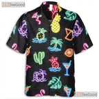 Unisex Neon Flamingo Hawaiian Shirt- Tropical Palm Fruit Cocktail Summer Top