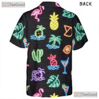 Unisex Neon Flamingo Hawaiian Shirt- Tropical Palm Fruit Cocktail Summer Top
