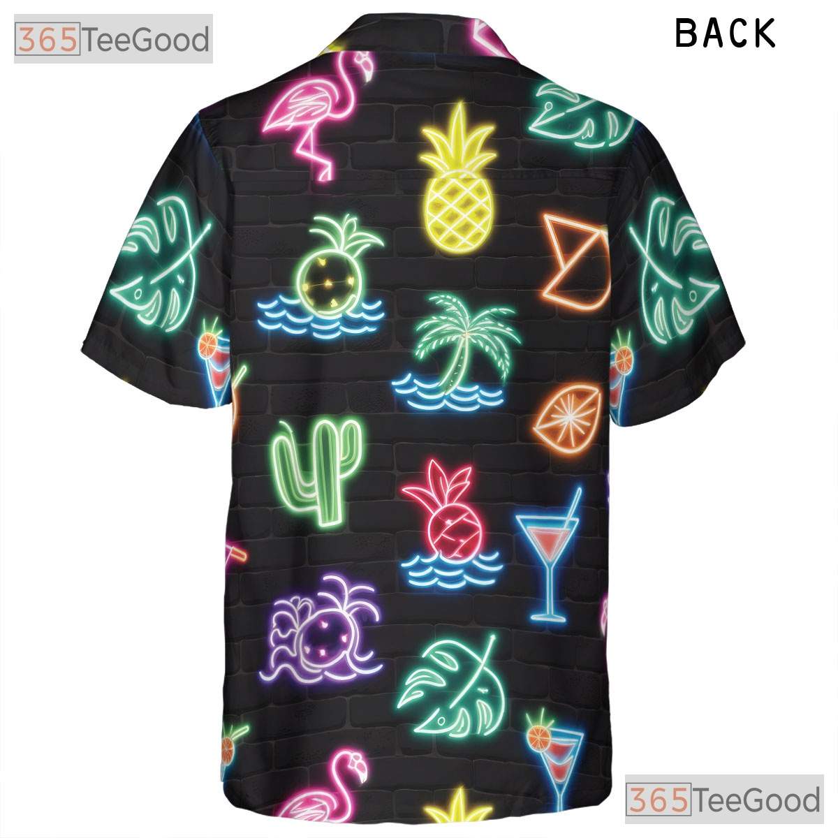 Unisex Neon Flamingo Hawaiian Shirt- Tropical Palm Fruit Cocktail Summer Top