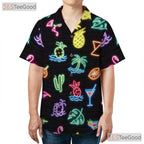 Unisex Neon Flamingo Hawaiian Shirt- Tropical Palm Fruit Cocktail Summer Top