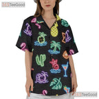 Unisex Neon Flamingo Hawaiian Shirt- Tropical Palm Fruit Cocktail Summer Top