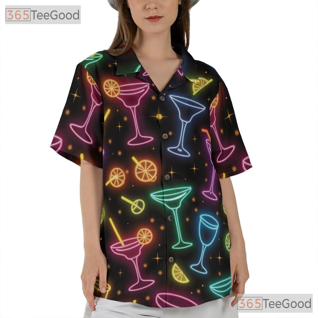 Unisex Neon Margarita Martini Hawaiian Shirt- Cocktail Party Night Beach Top