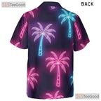 Unisex Neon Palm Tree Hawaiian Shirt- Retro Tropical Black Beach Background