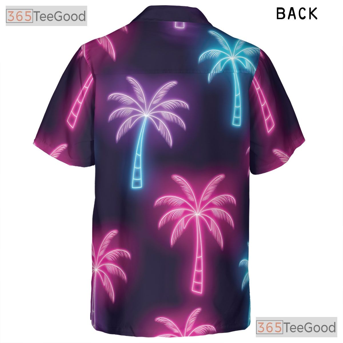 Unisex Neon Palm Tree Hawaiian Shirt- Retro Tropical Black Beach Background