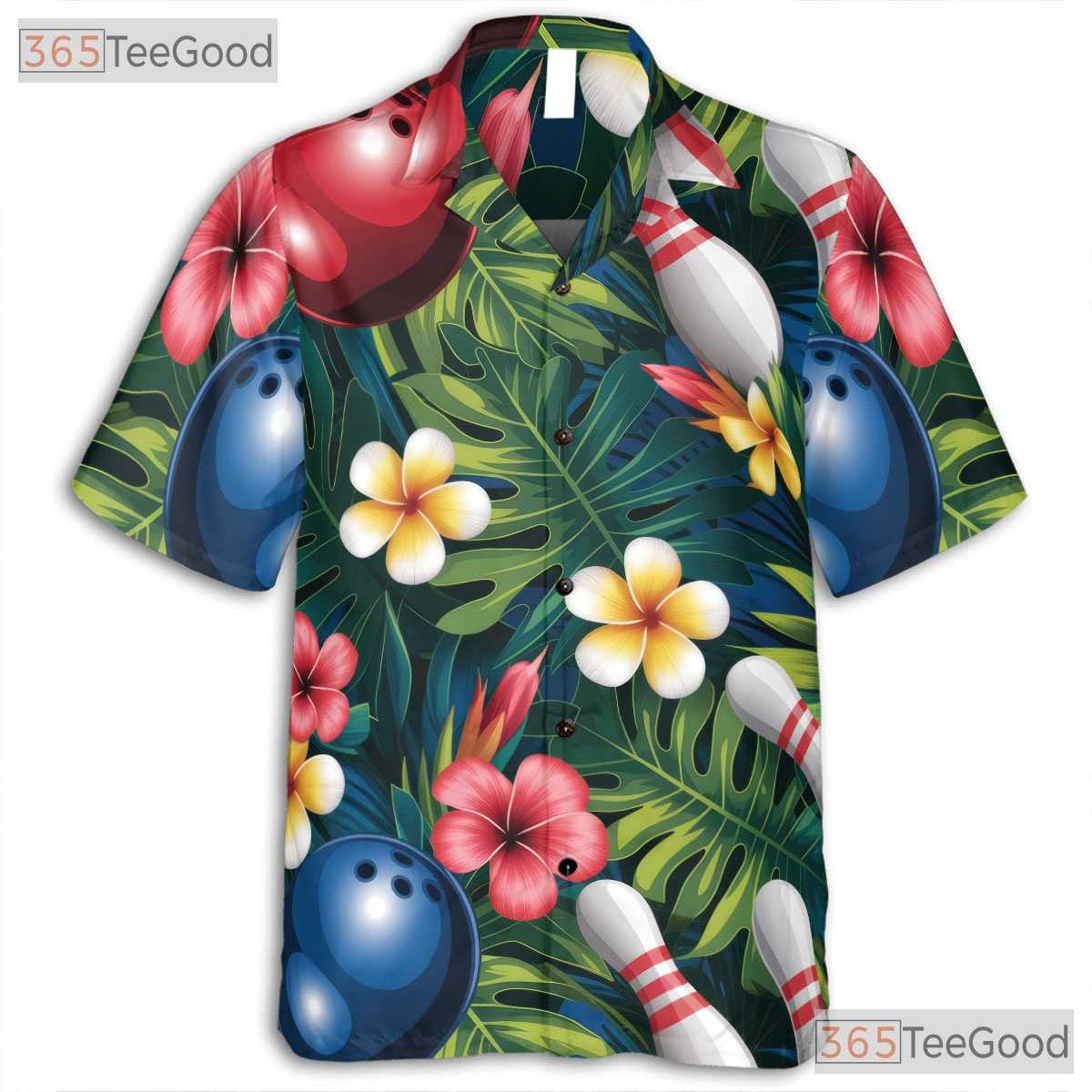 Unisex Plumeria Palm Hawaiian Bowling Shirt- Tropical Luau Party Aloha Top