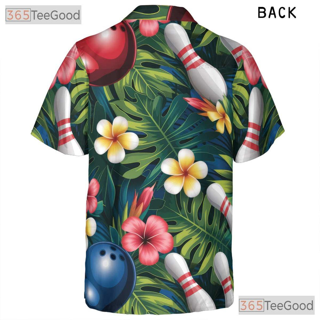 Unisex Plumeria Palm Hawaiian Bowling Shirt- Tropical Luau Party Aloha Top