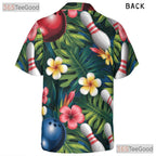 Unisex Plumeria Palm Hawaiian Bowling Shirt- Tropical Luau Party Aloha Top