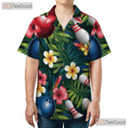 Unisex Plumeria Palm Hawaiian Bowling Shirt- Tropical Luau Party Aloha Top