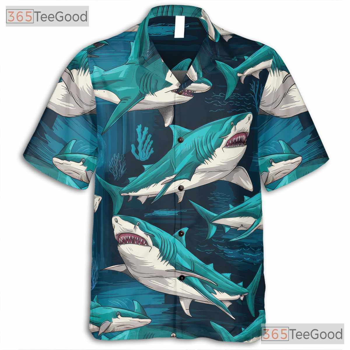 Unisex Predator Shark Hawaiian Tee - Ocean Beach Surf Tropical Vacation Look