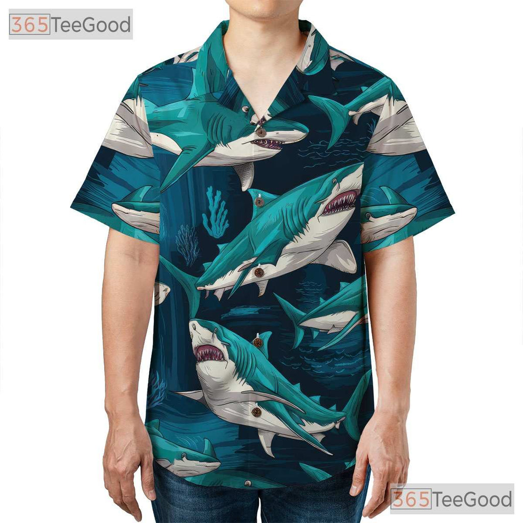 Unisex Predator Shark Hawaiian Tee - Ocean Beach Surf Tropical Vacation Look