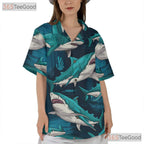 Unisex Predator Shark Hawaiian Tee - Ocean Beach Surf Tropical Vacation Look