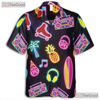 Unisex Retro Neon Roller Skate Hawaiian Shirt- Pineapple Palm Music Summer Tee