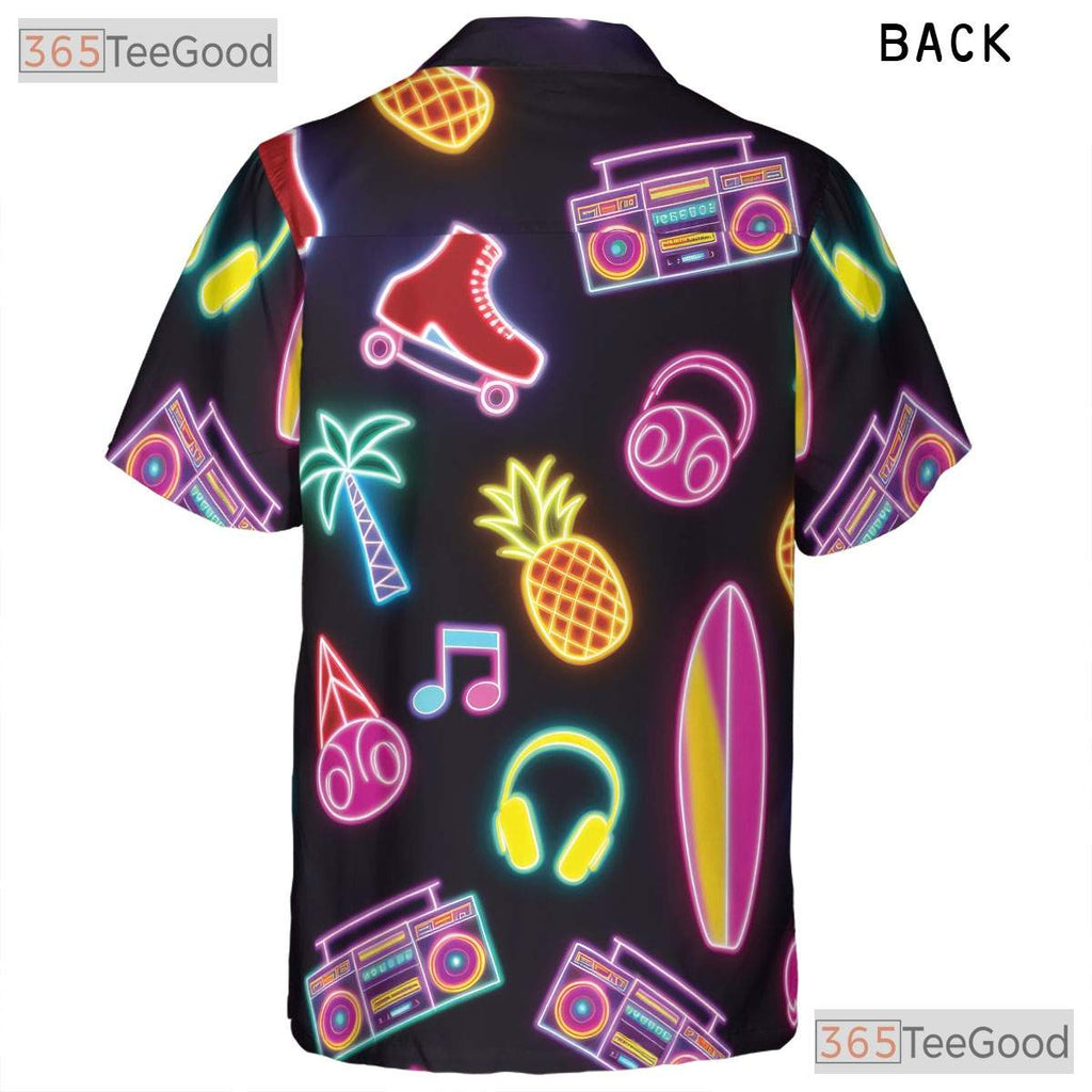 Unisex Retro Neon Roller Skate Hawaiian Shirt- Pineapple Palm Music Summer Tee