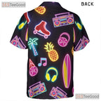 Unisex Retro Neon Roller Skate Hawaiian Shirt- Pineapple Palm Music Summer Tee