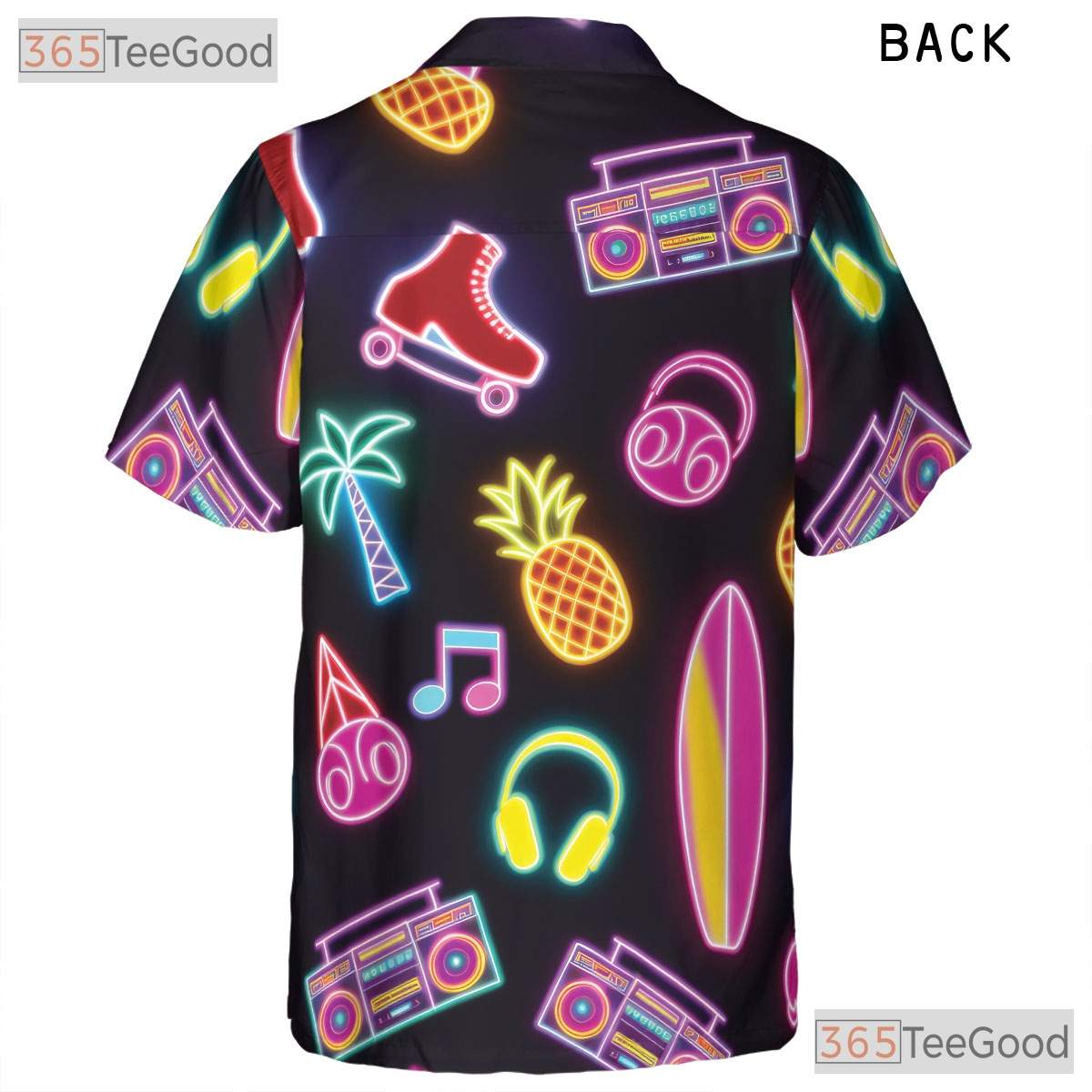Unisex Retro Neon Roller Skate Hawaiian Shirt- Pineapple Palm Music Summer Tee