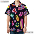 Unisex Retro Neon Roller Skate Hawaiian Shirt- Pineapple Palm Music Summer Tee