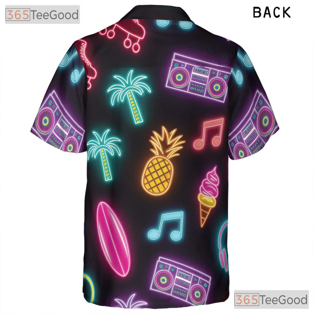 Unisex Retro Roller Skate Hawaiian Shirt- Neon Pineapple Palm Summer Top