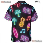 Unisex Retro Roller Skate Hawaiian Shirt- Neon Pineapple Palm Summer Top