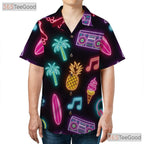 Unisex Retro Roller Skate Hawaiian Shirt- Neon Pineapple Palm Summer Top