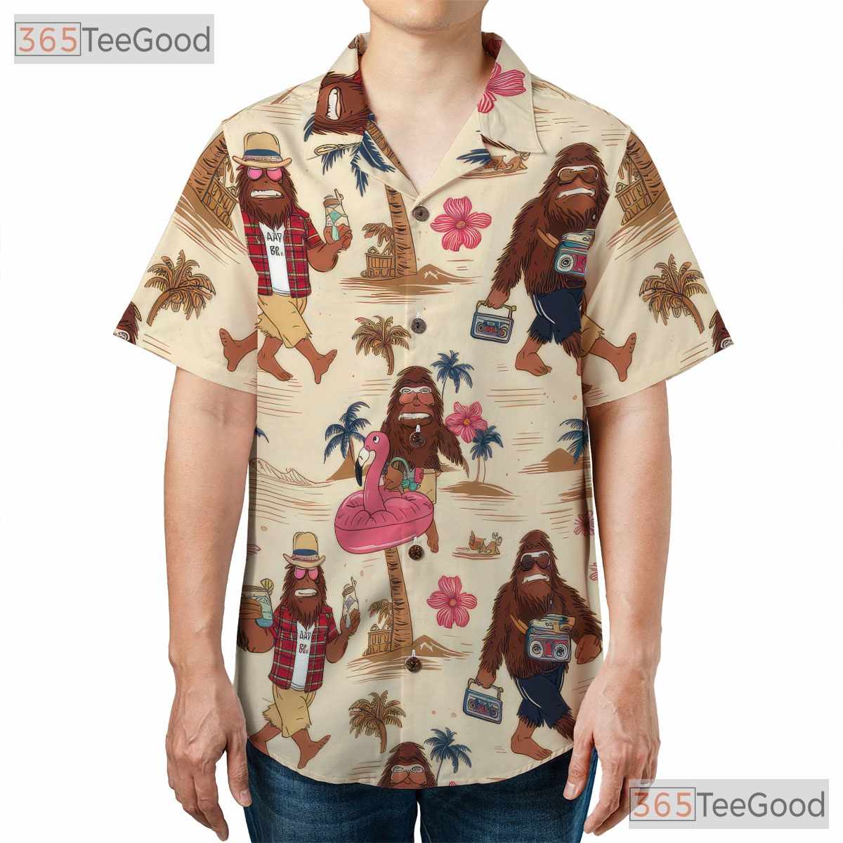 Unisex Sasquatch Hawaiian Shirt - Funny Bigfoot Forest Beach Vacation Style