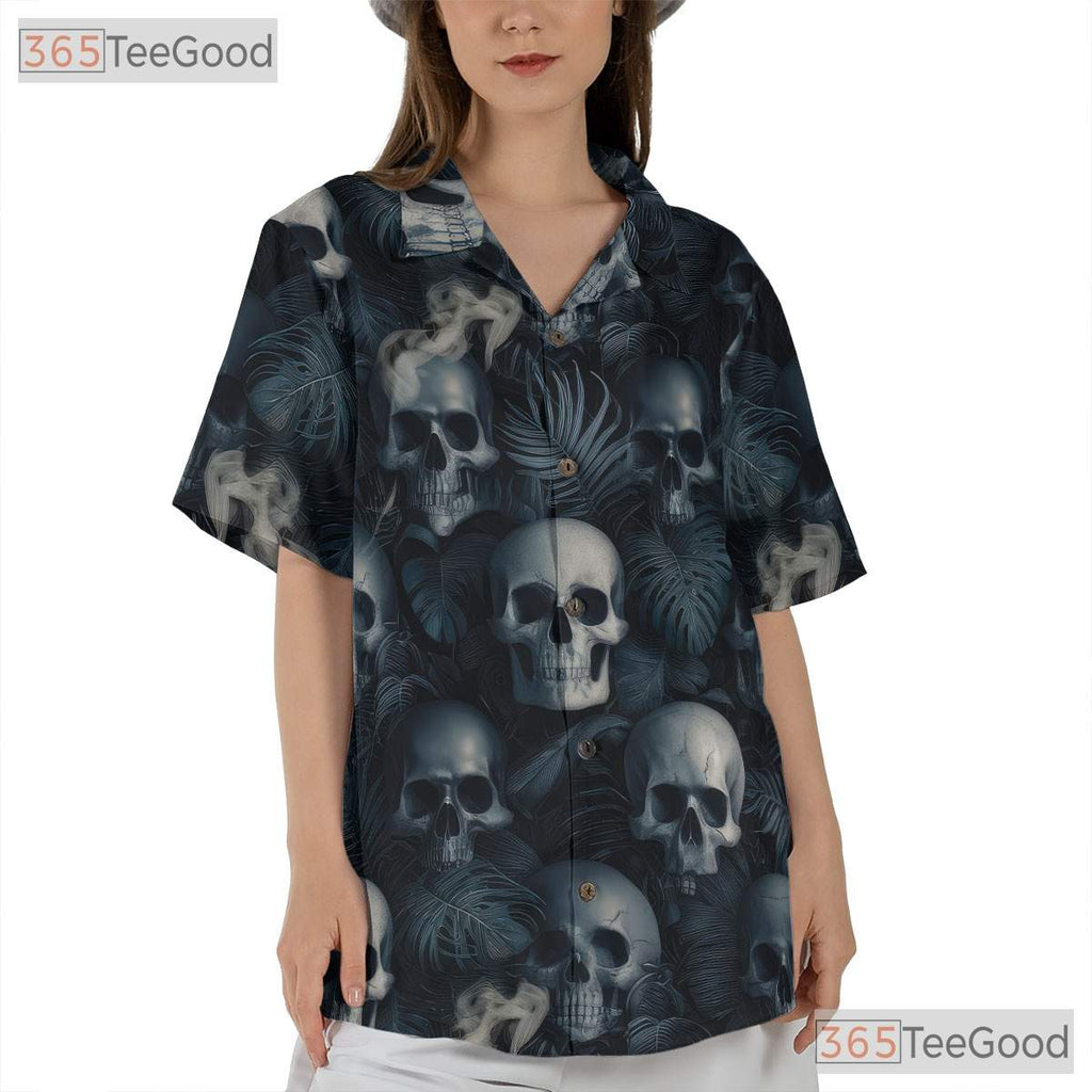 Unisex Skull Smoke Hawaiian Shirt - Gothic Grunge Dark Aesthetic Beachwear