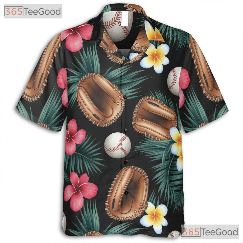 Unisex Sports Baseball Hawaiian Shirt- Tropical Palm Leaf Floral Vacation Top