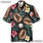 Unisex Sports Baseball Hawaiian Shirt- Tropical Palm Leaf Floral Vacation Top