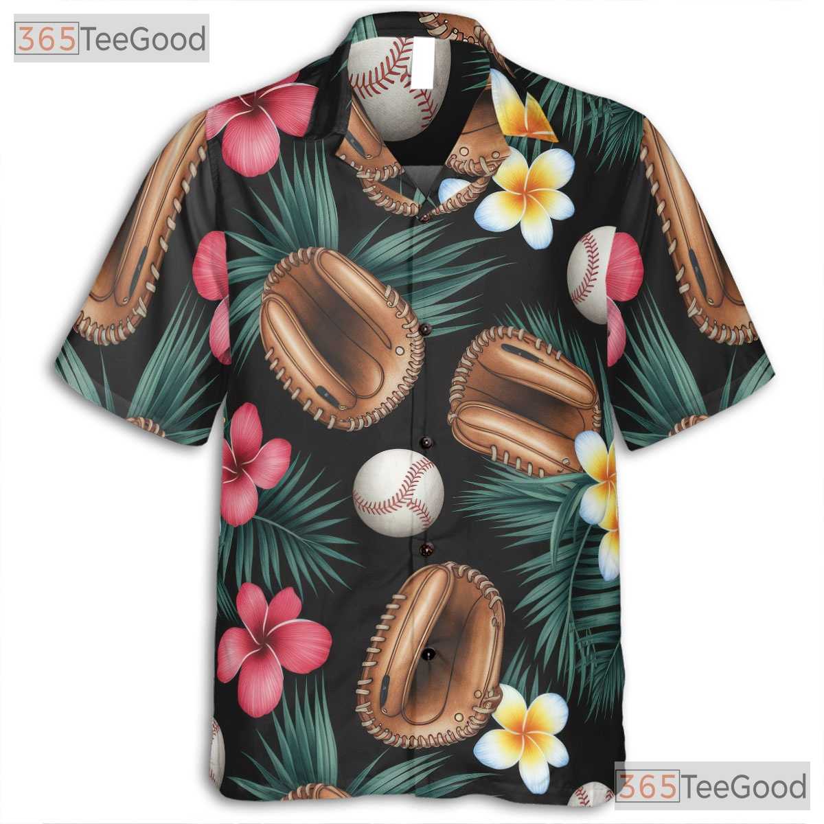 Unisex Sports Baseball Hawaiian Shirt- Tropical Palm Leaf Floral Vacation Top