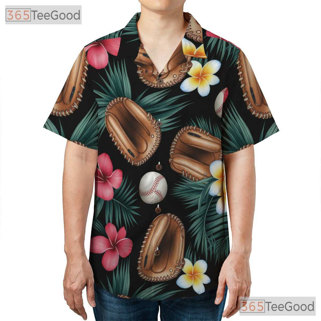 Unisex Sports Baseball Hawaiian Shirt- Tropical Palm Leaf Floral Vacation Top
