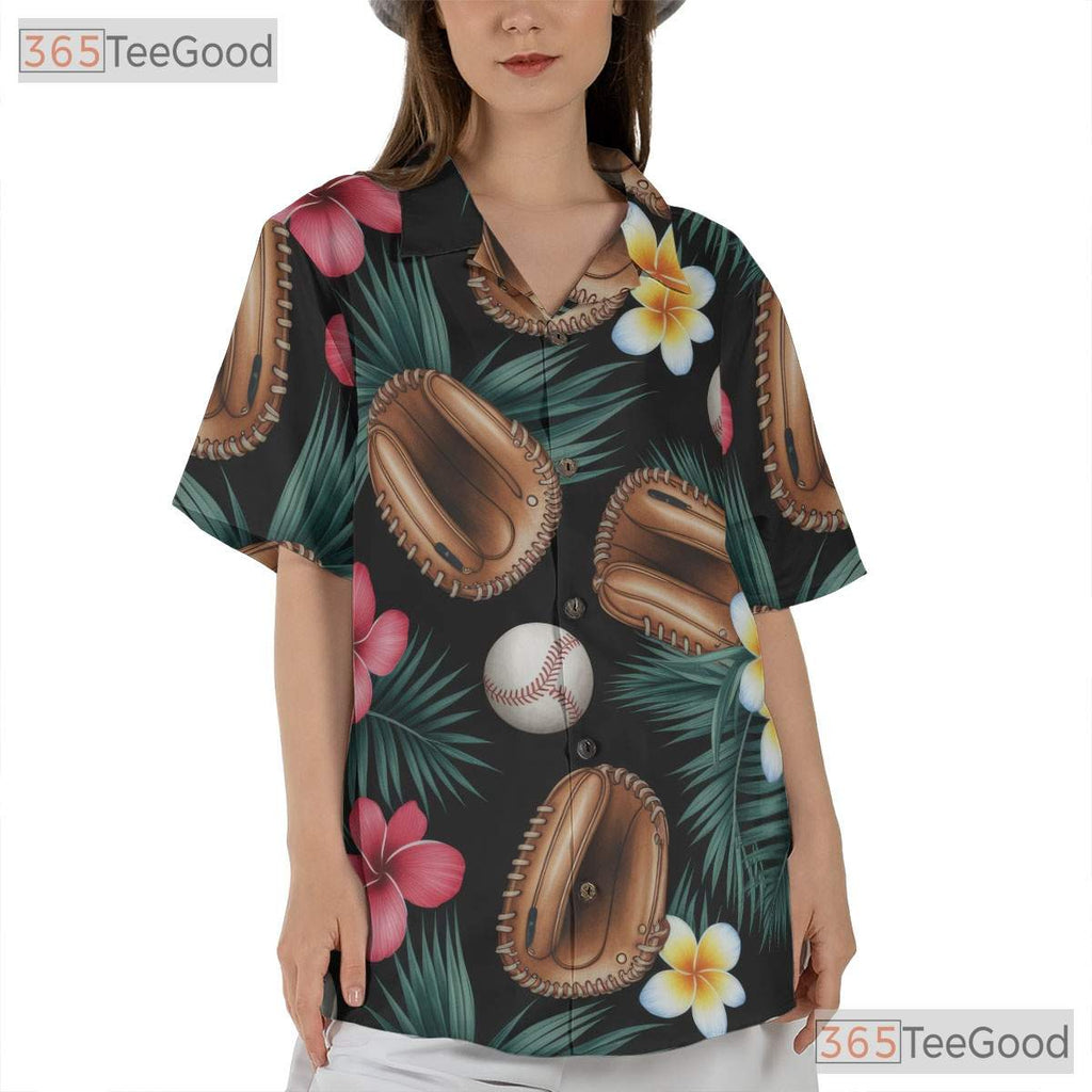 Unisex Sports Baseball Hawaiian Shirt- Tropical Palm Leaf Floral Vacation Top