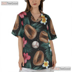 Unisex Sports Baseball Hawaiian Shirt- Tropical Palm Leaf Floral Vacation Top
