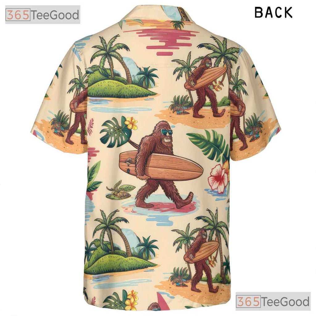 Unisex Tropical Bigfoot Hawaiian Tee - Sunset Palm Trees Beachwear Summer Shirt