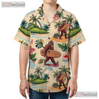Unisex Tropical Bigfoot Hawaiian Tee - Sunset Palm Trees Beachwear Summer Shirt