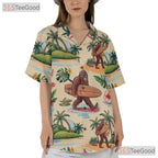 Unisex Tropical Bigfoot Hawaiian Tee - Sunset Palm Trees Beachwear Summer Shirt